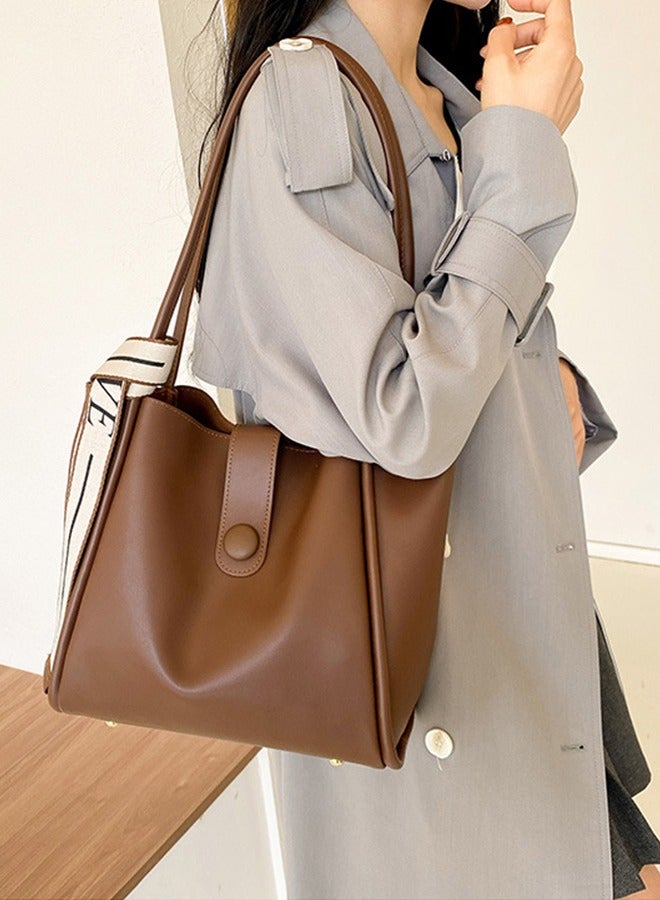 Large Capacity Fashion Handbag - Faux Leather Crossbody Bag - Fashion Travel Shoulder Bag For Women - Durable PU Material, Suitable For Many Occasions Brown  - Image 3