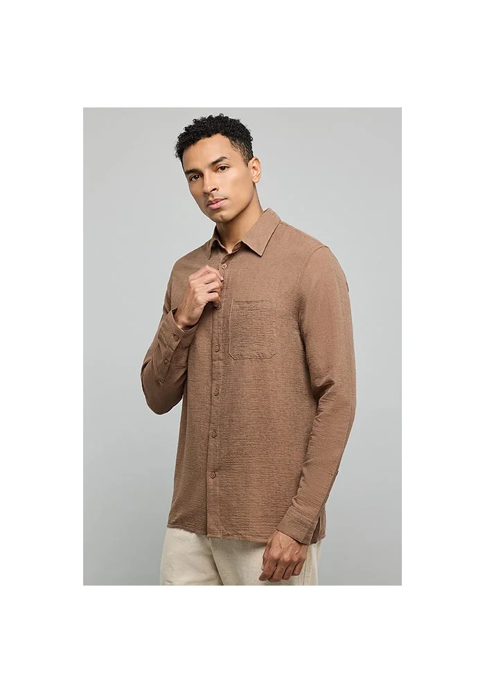 R&b Textured Shirt with Classic Collar and Long Sleeves