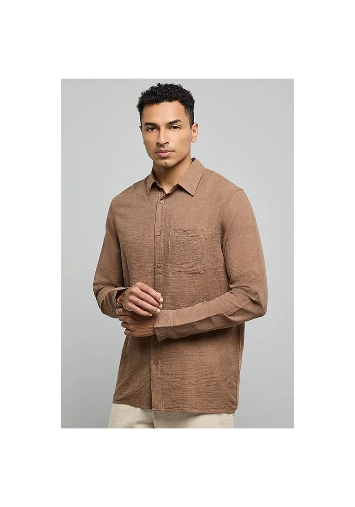 R&b Textured Shirt with Classic Collar and Long Sleeves