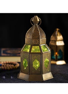 Hilalful HilalFul Hanging Candle Holder Lanterns - Green Glass | Decorative Metal Lantern Handmade | For Home Décor in Eid, Ramadan, Wedding | Suitable for Living Room, Bedroom | Durable | Metal  - Image 3