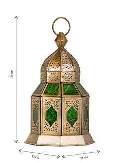 Hilalful HilalFul Hanging Candle Holder Lanterns - Green Glass | Decorative Metal Lantern Handmade | For Home Décor in Eid, Ramadan, Wedding | Suitable for Living Room, Bedroom | Durable | Metal  - Image 2