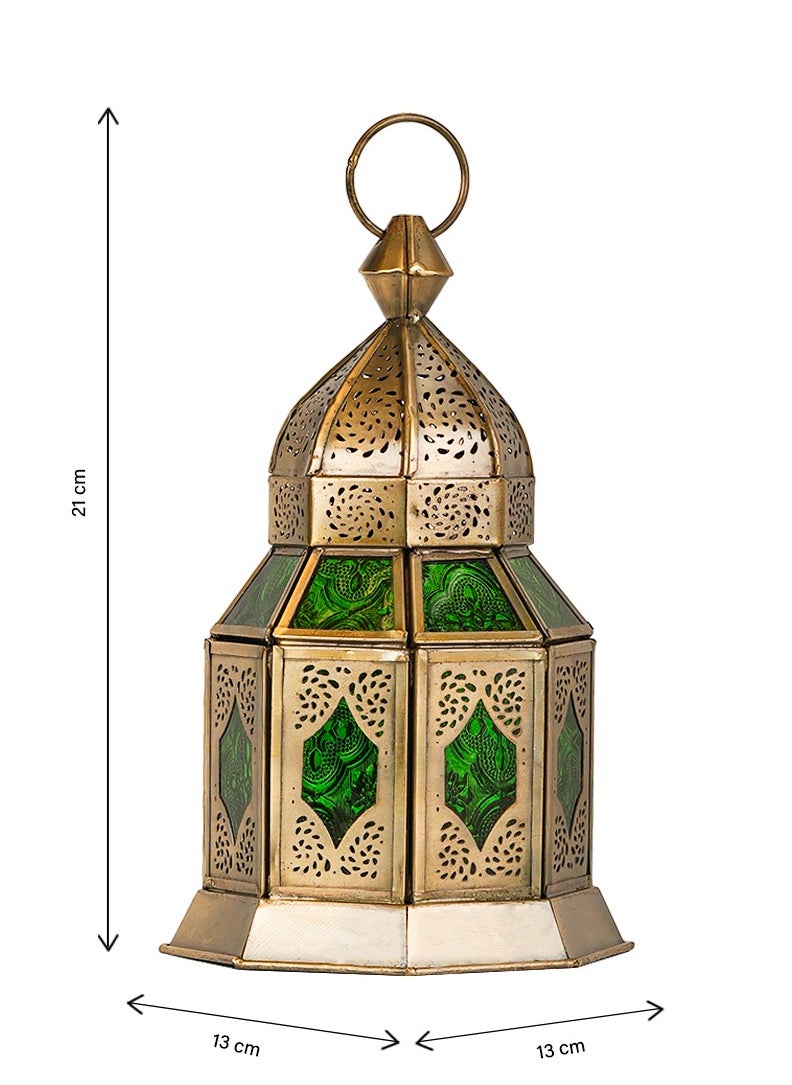 Hilalful HilalFul Hanging Candle Holder Lanterns - Green Glass | Decorative Metal Lantern Handmade | For Home Décor in Eid, Ramadan, Wedding | Suitable for Living Room, Bedroom | Durable | Metal  - Image 2