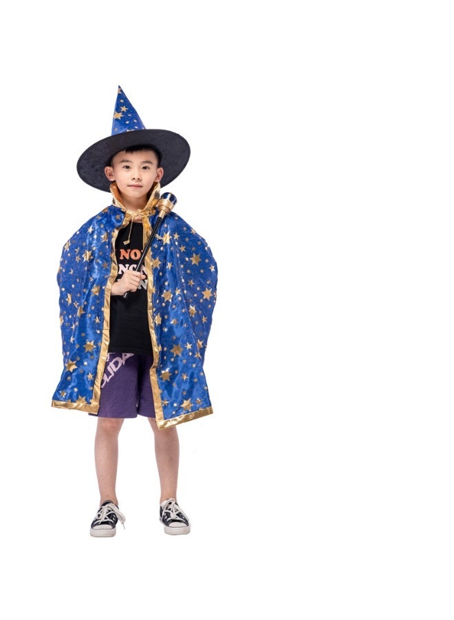 NIBEMINENT Halloween children's cape and cloak party performance Magician and wizard Korean five-star cape and hat set