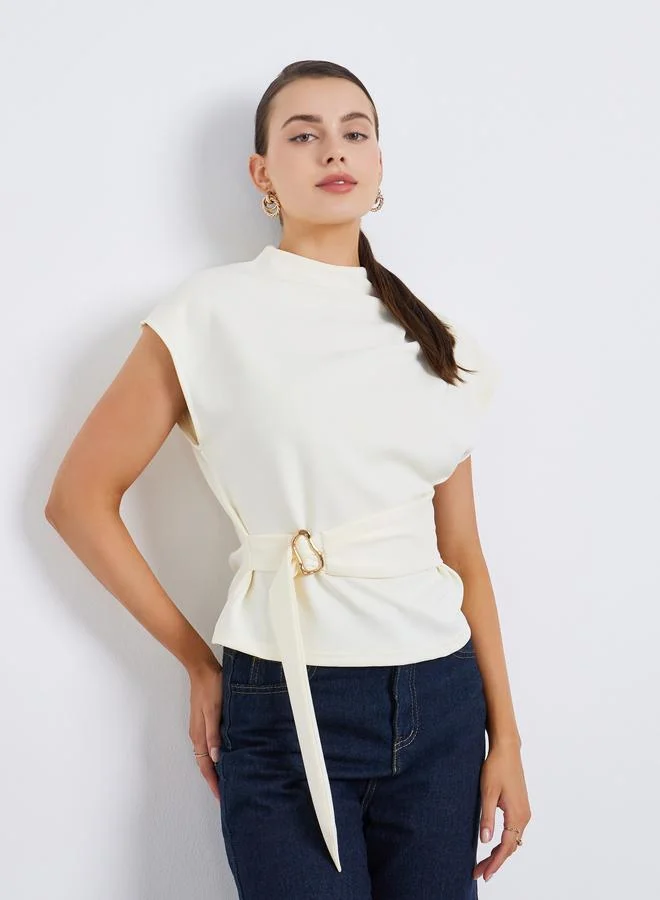 Styli Women Off-White Blouse with Belt Detail