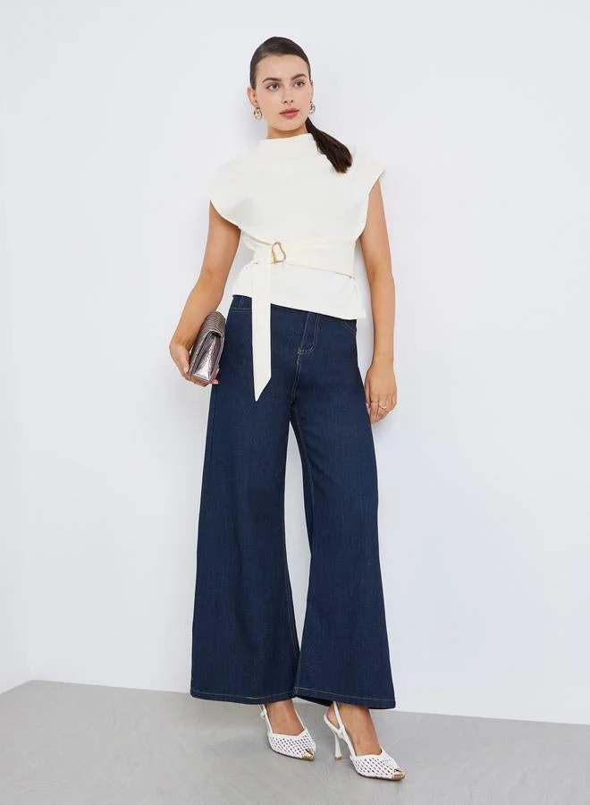 Styli Women Off-White Blouse with Belt Detail