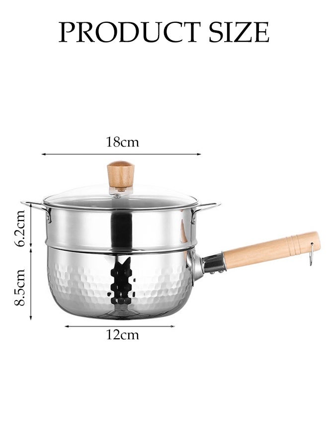 DUNISO Stainless Steel Saucepan with Steamer Basket, Cooking Pot with Glass Lid and Wooden Handle,Versatile Pan with Double drainage hole（18cm) - Image 2