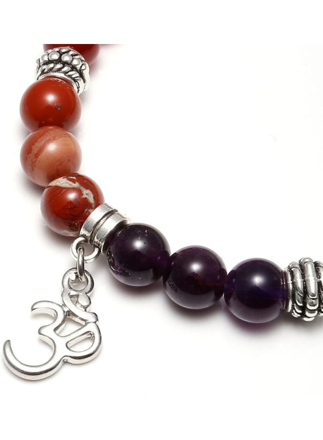 7 Chakras Yoga Meditation Healing Balancing Round Stone Beads Stretch Bracelet with Tree of Life/Lotus/OM Symbol Charm, Stone, Glass,  - Image 2