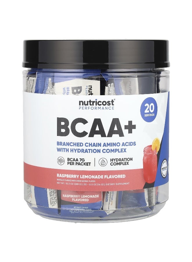 Nutricost, Performance, BCAA+, Raspberry Lemonade, 20 Packets, 0.5 oz (14 g) Each (Packaging may vary) - Image 1