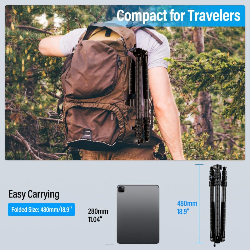 SIRUI Traveler 7C Camera Tripod 65.55 inches Carbon Fiber Arca Tripod with E-10 360Â° Panorama Ball Head and Arca Swiss Quick Release Plate Load Capacity Up to 17.6lbs, Convertible to Monopod - Image 4
