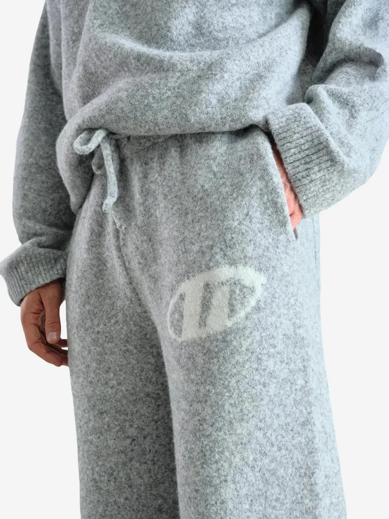 Giesto Grey GIESTO Logo Detailed Wide Leg Knit Pants for Men | Best Price UAE