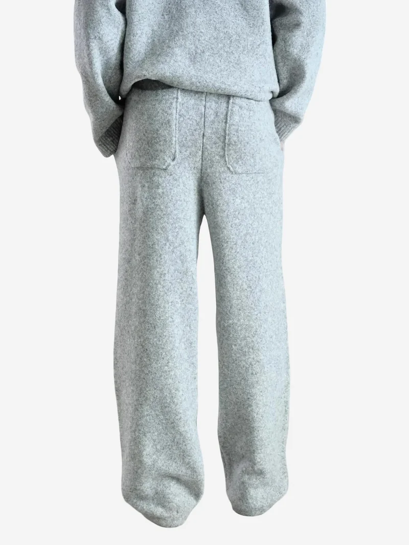 Giesto Grey GIESTO Logo Detailed Wide Leg Knit Pants for Men | Best Price UAE