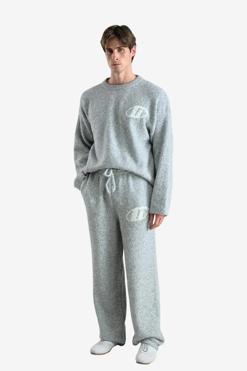 GIESTO Logo Detailed Wide Leg Knit Pants