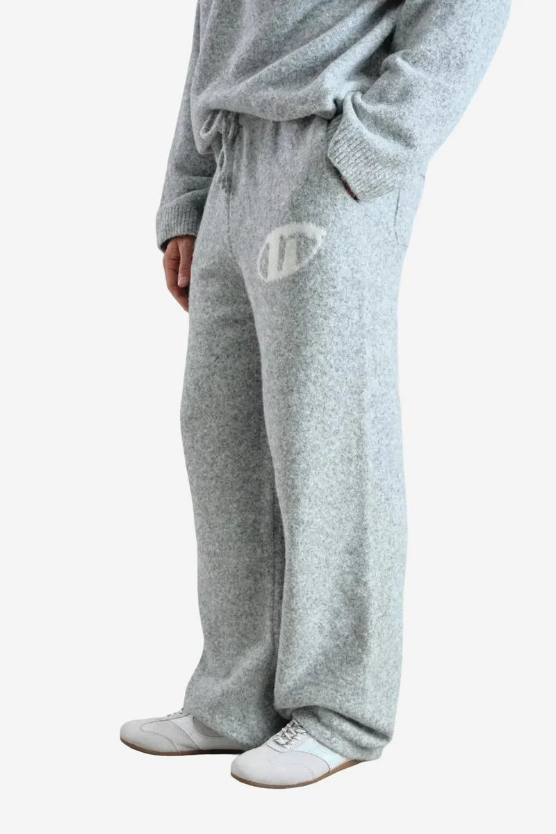 Giesto Grey GIESTO Logo Detailed Wide Leg Knit Pants for Men | Best Price UAE