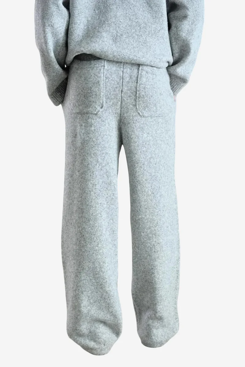 Giesto Grey GIESTO Logo Detailed Wide Leg Knit Pants for Men | Best Price UAE