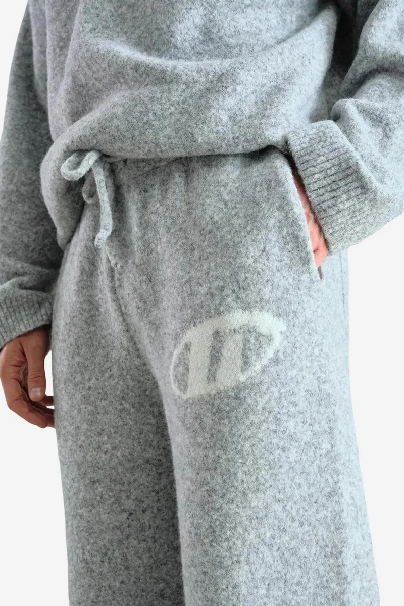 Giesto Grey GIESTO Logo Detailed Wide Leg Knit Pants for Men | Best Price UAE