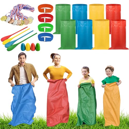 succulentlovers 25 PCS Potato Sack Race Bags, Outdoor Games Sack Race Bags Set Includes 3-Legged Race Bands, Egg Spoon Relay Race, Plastic Medals, Carnival Outdoor Lawn Party Field Day Games for Adults & Family - Image 1