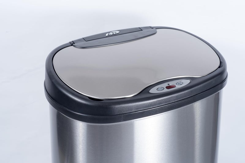 NINESTARS CB-DZT-50-13/12-13 Automatic Touchless Infrared Motion Sensor Trash Can Combo Set, 13 Gal 50L & 3 Gal 12L, Stainless Steel Base (Oval, Silver/Black Lid) - Image 4