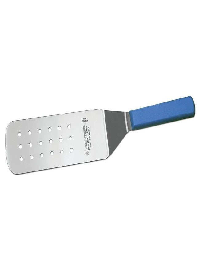 Dexter Cool Blue™ Basics™ Stainless Steel Perforated Turner with Blue Polypropylene Handle - 8"L x 3"W Blade - Image 2
