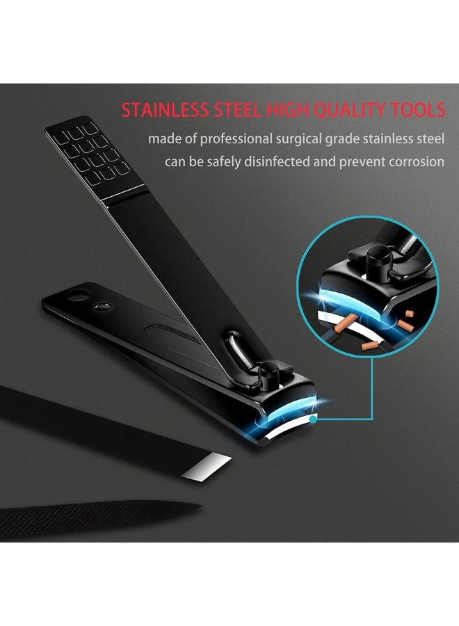 Askhald Manicure set, manicure set for men and women- premium stainless steel, Nail Scissors Nail File Ear Pick Tweezers Nose Hair Scissors with Black Leather Travel Case SET 18P (Black) - Image 4