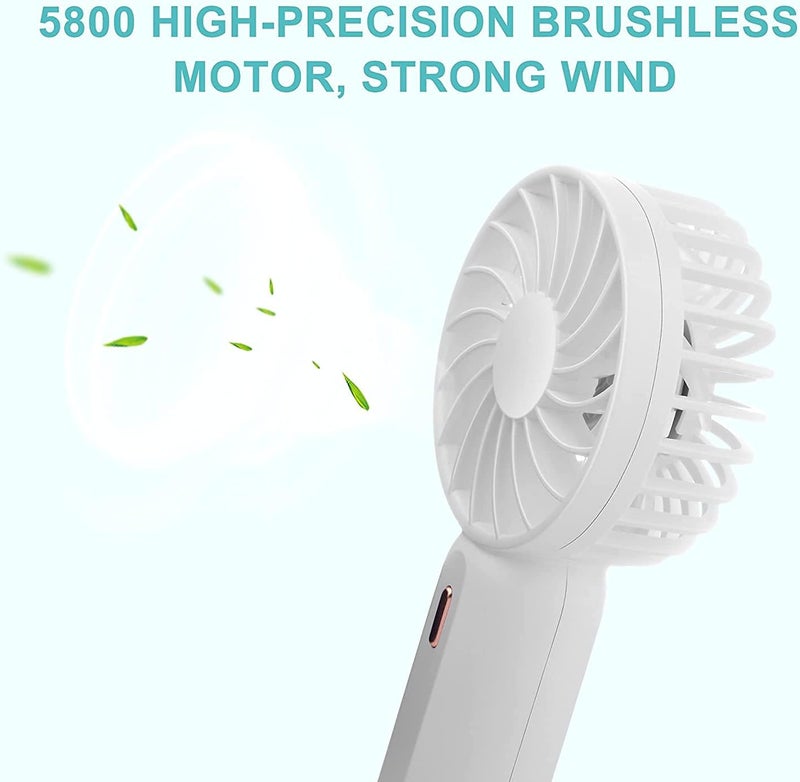 PADOM Handheld Mini Fan Battery Operated Small Personal Portable Fan Speed Adjustable USB Rechargeable Fan for Kids Girls Women Men Home Office Indoor Outdoor Travelling (White) - Image 2