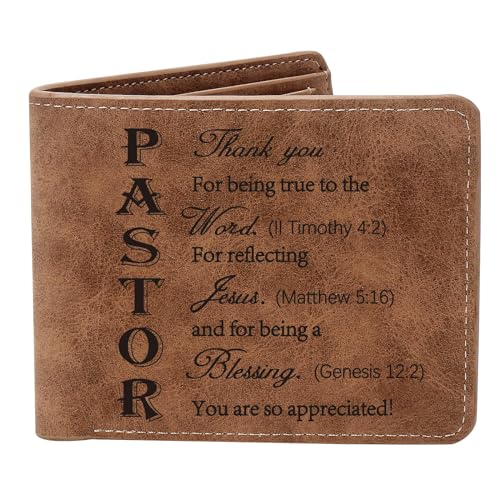 THTCSQ Pastor Gifts,Leather Wallet for Men,Engraved Personalized Leather Wallet,Appreciation Gifts Unique Gifts for Men, Birthday Gifts (Pastor) - Image 1