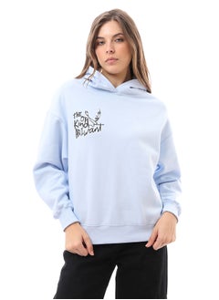 Long Sleeves Hoodie with Front & Back Print - Light Blue