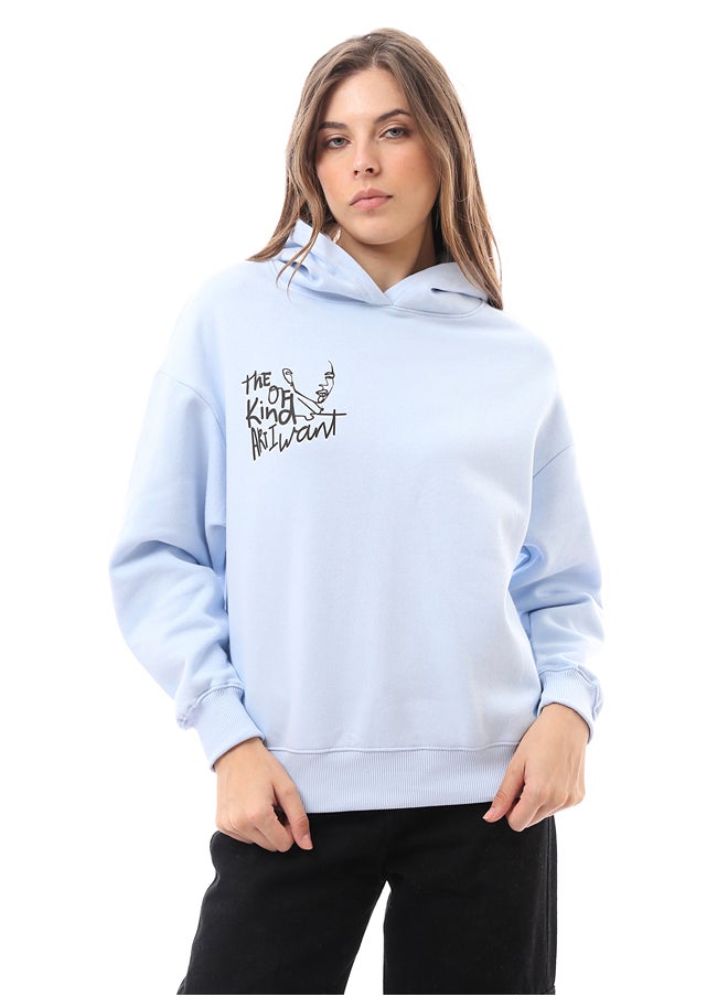 RAVIN - Long Sleeves Hoodie with Front & Back Print - Light Blue - Image 1