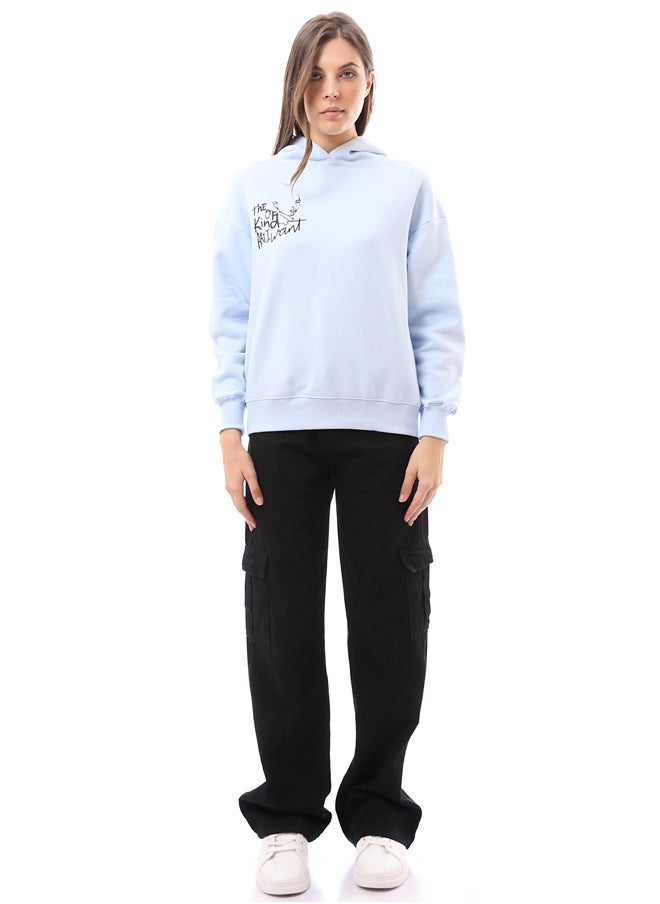 RAVIN - Long Sleeves Hoodie with Front & Back Print - Light Blue - Image 1