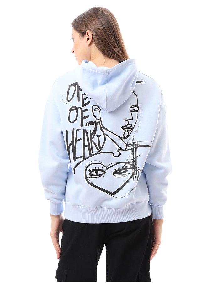 RAVIN - Long Sleeves Hoodie with Front & Back Print - Light Blue - Image 1