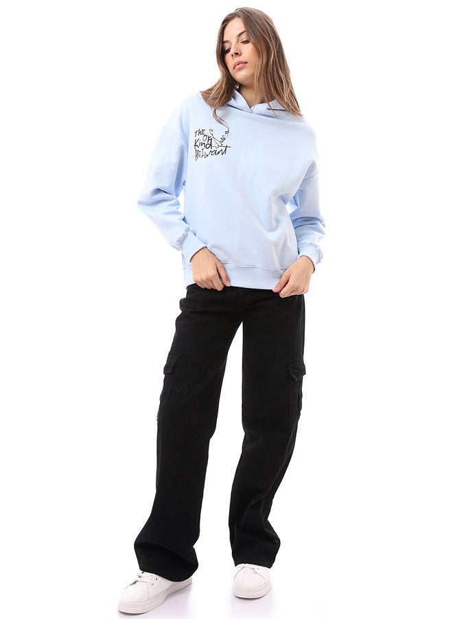 RAVIN - Long Sleeves Hoodie with Front & Back Print - Light Blue - Image 1