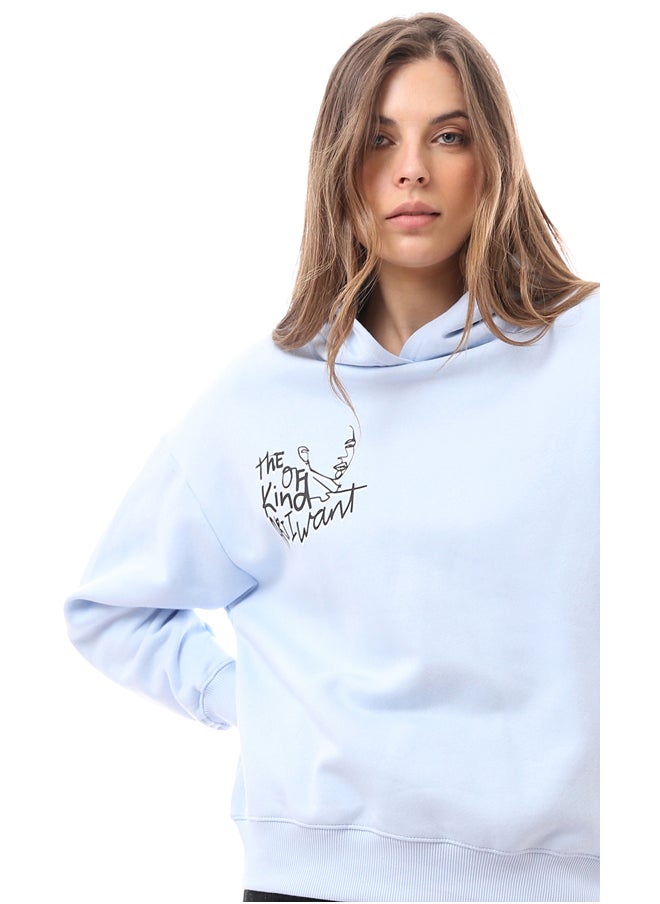 RAVIN - Long Sleeves Hoodie with Front & Back Print - Light Blue - Image 1