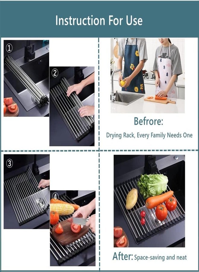 SHREESAMP Roll Up Dish Drying Rack Foldable Multi-Use Dish Drainers with Non-Slip Silicone Kitchen Over Sink Drainer Mat Rolling for Sink Stainless Steel Rolling Rack Vegetable Utensils Rack - Image 4