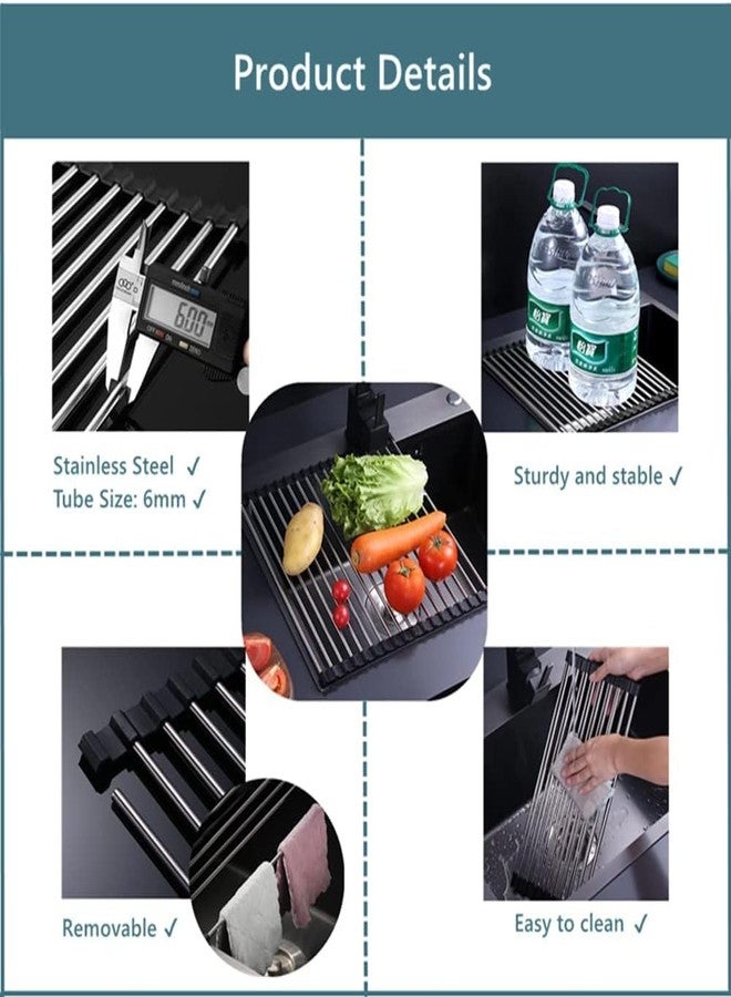 SHREESAMP Roll Up Dish Drying Rack Foldable Multi-Use Dish Drainers with Non-Slip Silicone Kitchen Over Sink Drainer Mat Rolling for Sink Stainless Steel Rolling Rack Vegetable Utensils Rack - Image 5