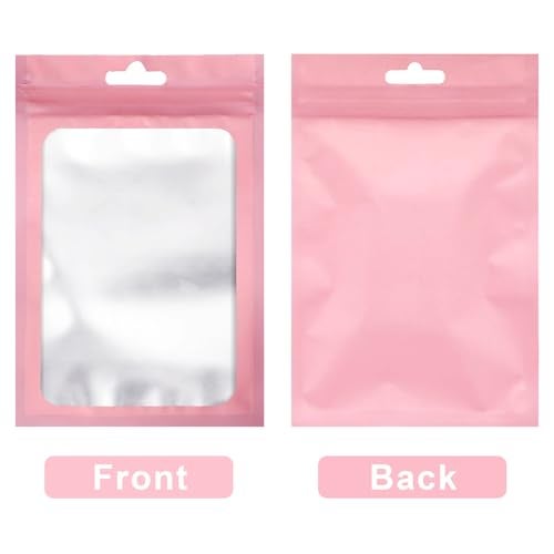 Arsmat 100 Pcs Resealable Mylar Bags, Sealable Odor Proof Foil Pouch Bag with Clear Window, Small Bussiness Packaging Supplies (Pink, 4 X 6 Inch) - Image 2