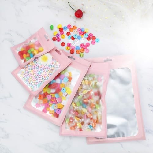 Arsmat 100 Pcs Resealable Mylar Bags, Sealable Odor Proof Foil Pouch Bag with Clear Window, Small Bussiness Packaging Supplies (Pink, 4 X 6 Inch) - Image 5