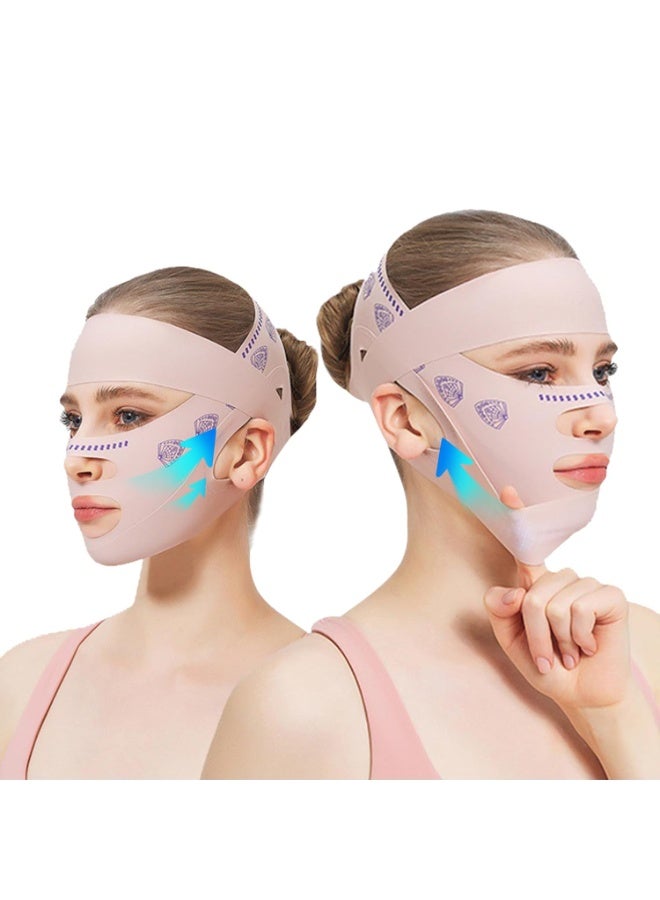 Upgrade V Line Face Lifting Mask, Chin Strap for Sleeping, Mouth Tape for Sleeping Women, Double Chin Reducer Eliminator for Women, Jaw Exerciser, Firming Prevent Sagging (21-27in, Pink) - Image 1