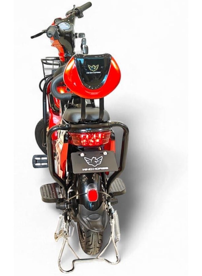Wind Horse WINDHORSE M1 Electric Delivery Bike 400W Motor, 48V 12Ah Battery, 55KM/H Max Speed, Dual Seat, 14 Inches Tires, Front Grocery Basket, Remote Lock Unlock System, Carbon Alloy Frame - Image 2