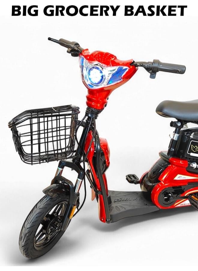 Wind Horse WINDHORSE M1 Electric Delivery Bike 400W Motor, 48V 12Ah Battery, 55KM/H Max Speed, Dual Seat, 14 Inches Tires, Front Grocery Basket, Remote Lock Unlock System, Carbon Alloy Frame - Image 3