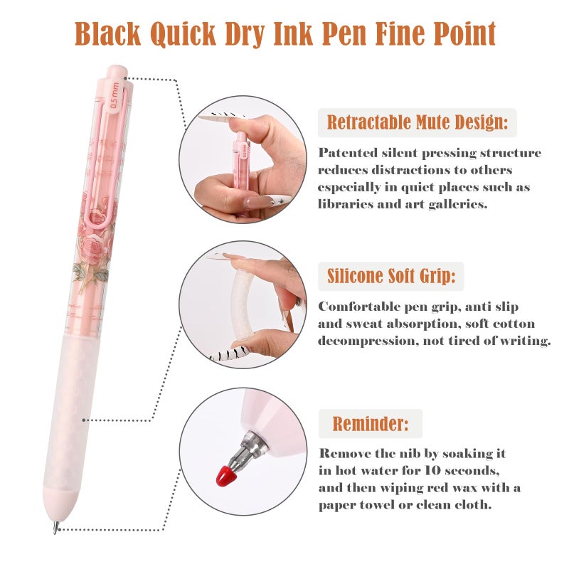 BAYTORY 8Pcs Retractable Gel Pens, Scented Ink Pens, Smooth Writing Black Ink Pen with Aesthetic Pen Barrel for Journaling Note Taking Sketching (Pink) - Image 5