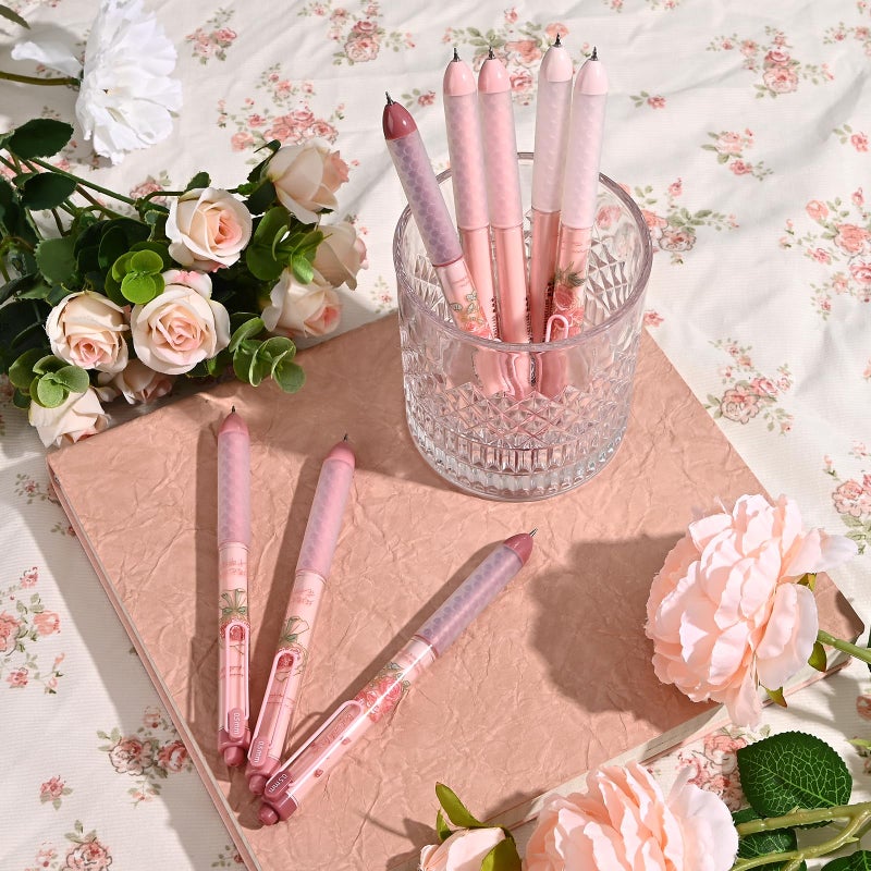 BAYTORY 8Pcs Retractable Gel Pens, Scented Ink Pens, Smooth Writing Black Ink Pen with Aesthetic Pen Barrel for Journaling Note Taking Sketching (Pink) - Image 3