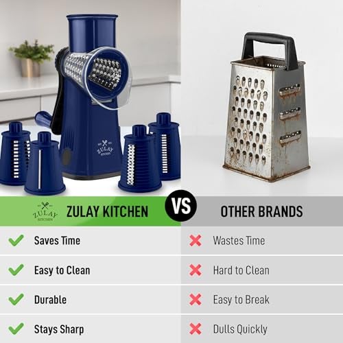 Zulay Kitchen Rotary Cheese Grater 5 Blade Cheese Shredder Manual Hand Crank Cheese Grater With Reinforced Suction 5 Interchangeable Drums Easy to Use Vegetable Chopper Round Mandoline Slicer - Image 3