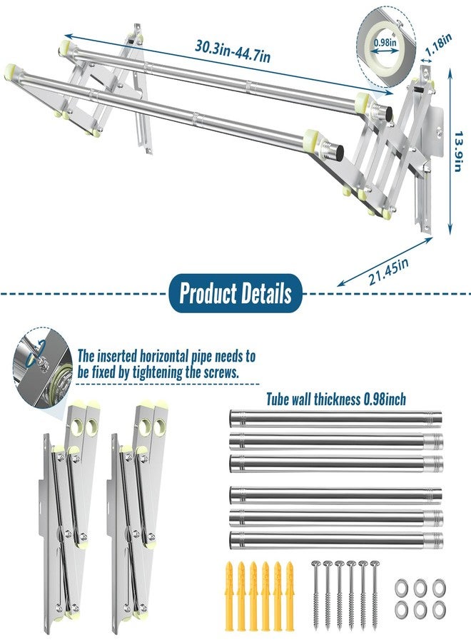 TBMLC Foldable Wall Mounted Clothes Rack-Double 44'' Long Rod&2 Bases,Stainless Steel, Heavy Duty,Multi-Purpose for Space-Saving Garment Rack/Clothes Drying Rack/Plant Hanger (44 inches length X 2 rows) - Image 5