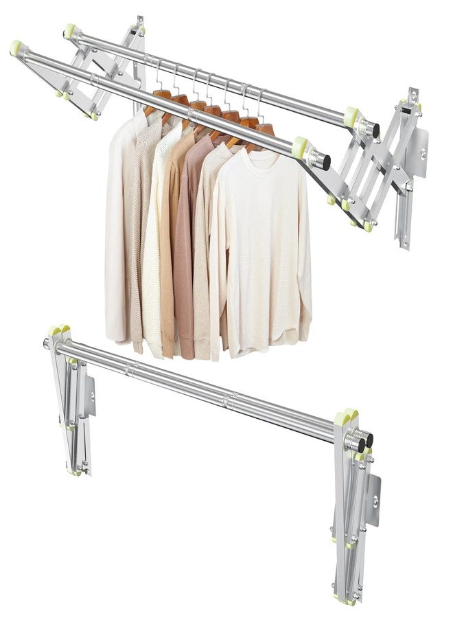 TBMLC Foldable Wall Mounted Clothes Rack-Double 44'' Long Rod&2 Bases,Stainless Steel, Heavy Duty,Multi-Purpose for Space-Saving Garment Rack/Clothes Drying Rack/Plant Hanger (44 inches length X 2 rows) - Image 1