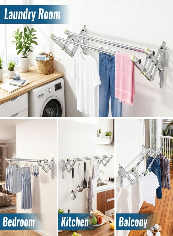 TBMLC Foldable Wall Mounted Clothes Rack-Double 44'' Long Rod&2 Bases,Stainless Steel, Heavy Duty,Multi-Purpose for Space-Saving Garment Rack/Clothes Drying Rack/Plant Hanger (44 inches length X 2 rows) - Image 2