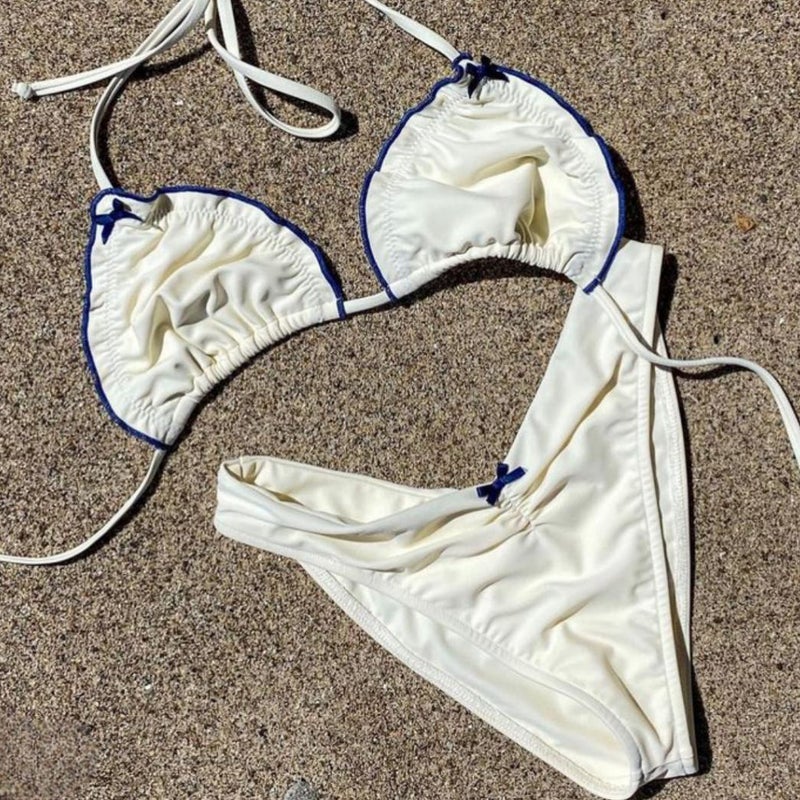 Bikini High Fork Wooden Ear Soft Bag Three-Point Bikini Beach Swimsuit - Image 1