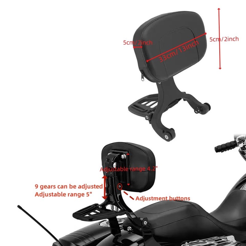 M Maintenanse Adjustable Sissy Bar Backrest With Folding Luggage Rack For Harley/Indian/BMW R18/Honda,Chrome - Image 3