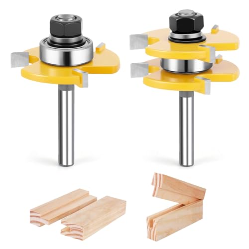 Serplex® 2Pcs Router Bits, Alloy Steel Tongue and Groove Router Bit Set, 1/4'' (6.35mm) Shank for 3/4" Stock, 1/2" Cutting Depth, Adjustable 3 Teeth Shaker, for Woodworking, Milling, Cutting - Image 1