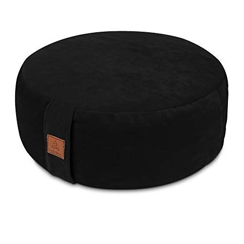 FelizMax Round Velvet Meditation Pillow D=13"/16" H=5.5" Yoga Bolster Floor Pouf Zafu Buckwheat Meditation Cushion for Sitting on Floor,Removable Organic Cotton Cover Kneeling Pillow (Black, 13"×13") - Image 1