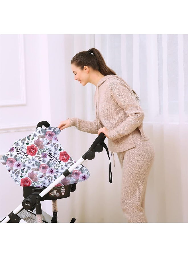Hicoco Multi-use Canopy Cover Breastfeeding Cover - Car Seat Covers for Babies, Stretchy Carseat Canopy Cover, Boys and Girls Shower Gifts (Purple Flower) - Image 5