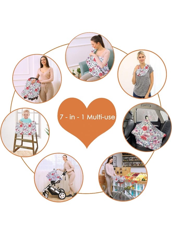 Hicoco Multi-use Canopy Cover Breastfeeding Cover - Car Seat Covers for Babies, Stretchy Carseat Canopy Cover, Boys and Girls Shower Gifts (Purple Flower) - Image 4